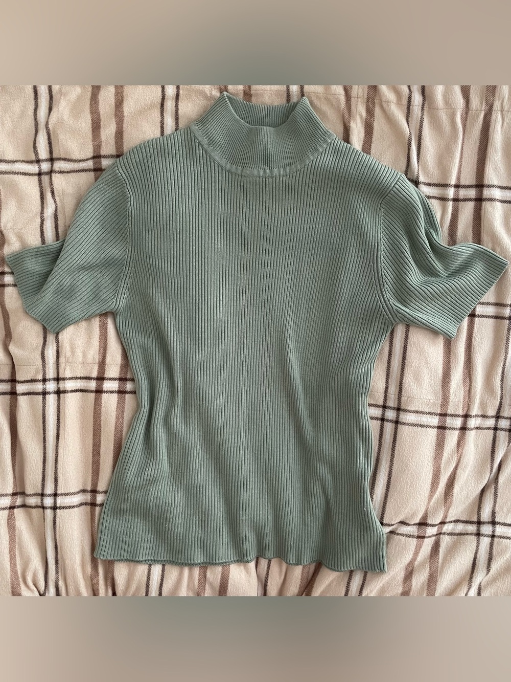 Pastel Green Mock Neck Short Sleeve Top